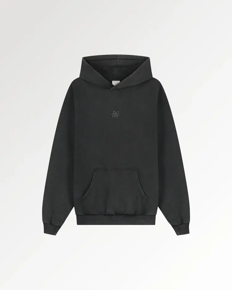 Filling Pieces Hoodie Boxy Embroidered 'Vintage Black'