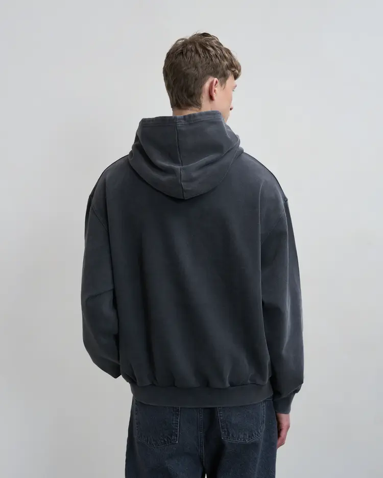 Filling Pieces Hoodie Boxy Embroidered 'Vintage Black'