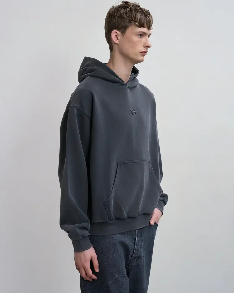 Filling Pieces Hoodie Boxy Embroidered 'Vintage Black'
