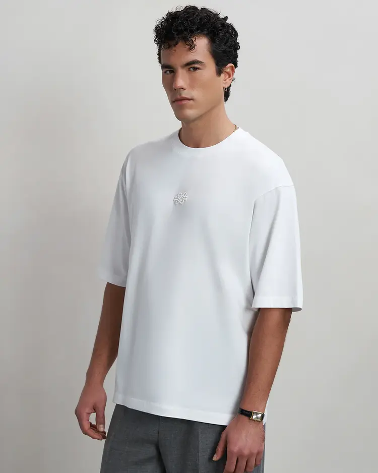 Filling Pieces T-Shirt Boxy Embroidered 'White'