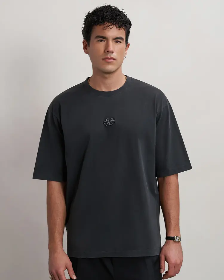 Filling Pieces T-Shirt Boxy Embroidered 'Vintage Black'