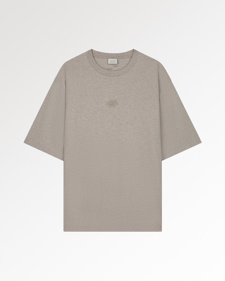 Filling Pieces T-Shirt Boxy Embroidered Melange 'Pure'