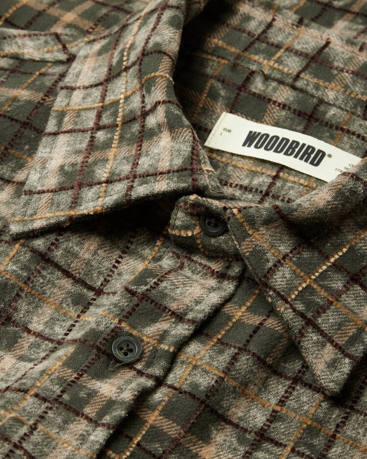 Woodbird Jong Wash Check Shirt 'Honey Dark Olive'
