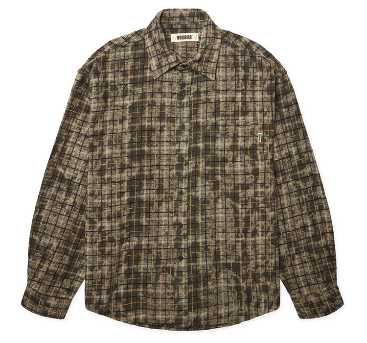 Woodbird Jong Wash Check Shirt 'Honey Dark Olive'