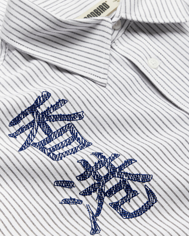 Woodbird Xing Ox Writing Shirt 'White Navy'