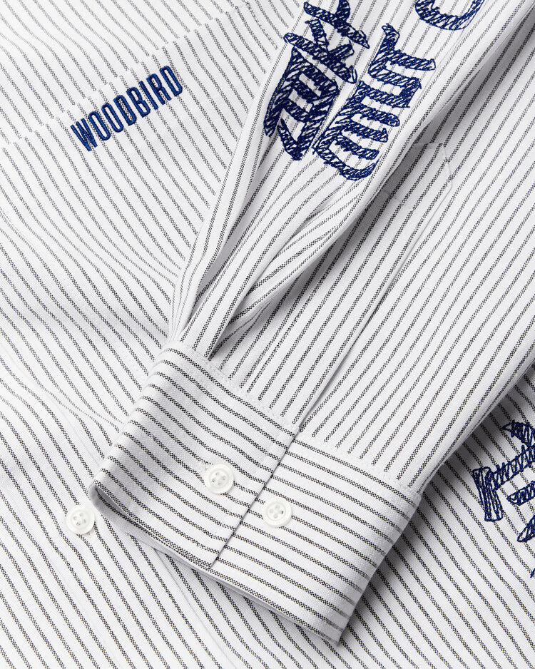Woodbird Xing Ox Writing Shirt 'White Navy'