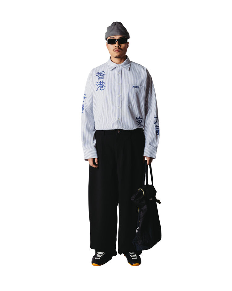Woodbird Xing Ox Writing Shirt 'White Navy'