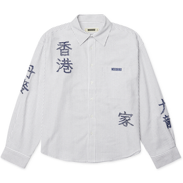 Woodbird Xing Ox Writing Shirt 'White Navy'