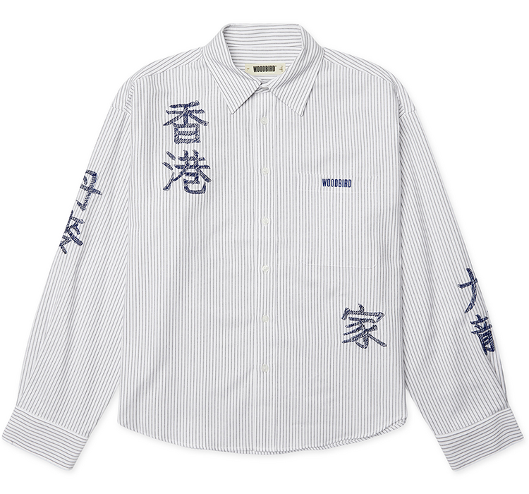 Woodbird Xing Ox Writing Shirt 'White Navy'