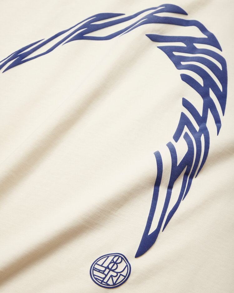 Woodbird Baine Warp T-Shirt 'Off White / Cobalt Blue'