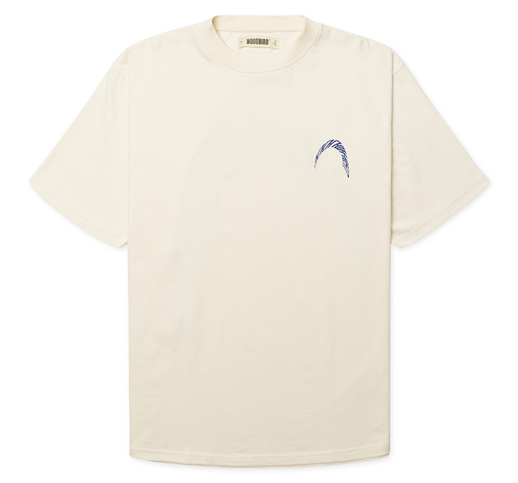 Woodbird Baine Warp T-Shirt 'Off White / Cobalt Blue'