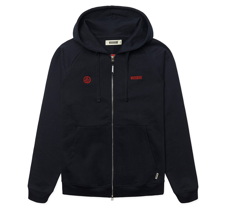 Woodbird Paw Emblem Zip Hoodie 'Dark Navy'