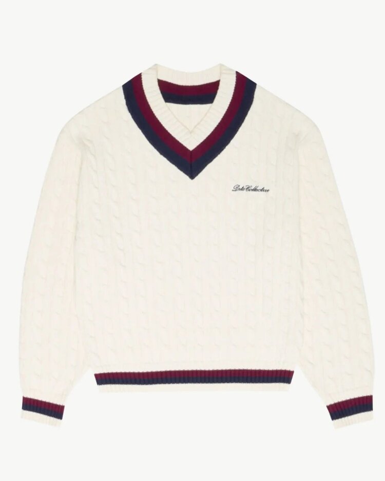 Dito Collective Classic Cable Knit V-Neck 'Off White'