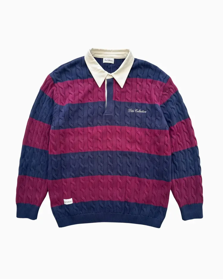 Dito Collective Rugby Cable Polo Knit 'Burgundy / Navy'
