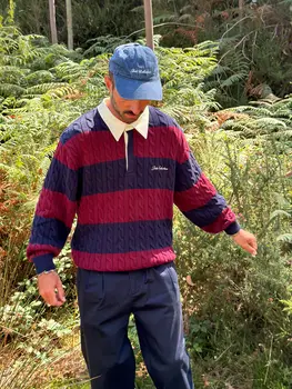 Dito Collective Rugby Cable Polo Knit 'Burgundy / Navy'