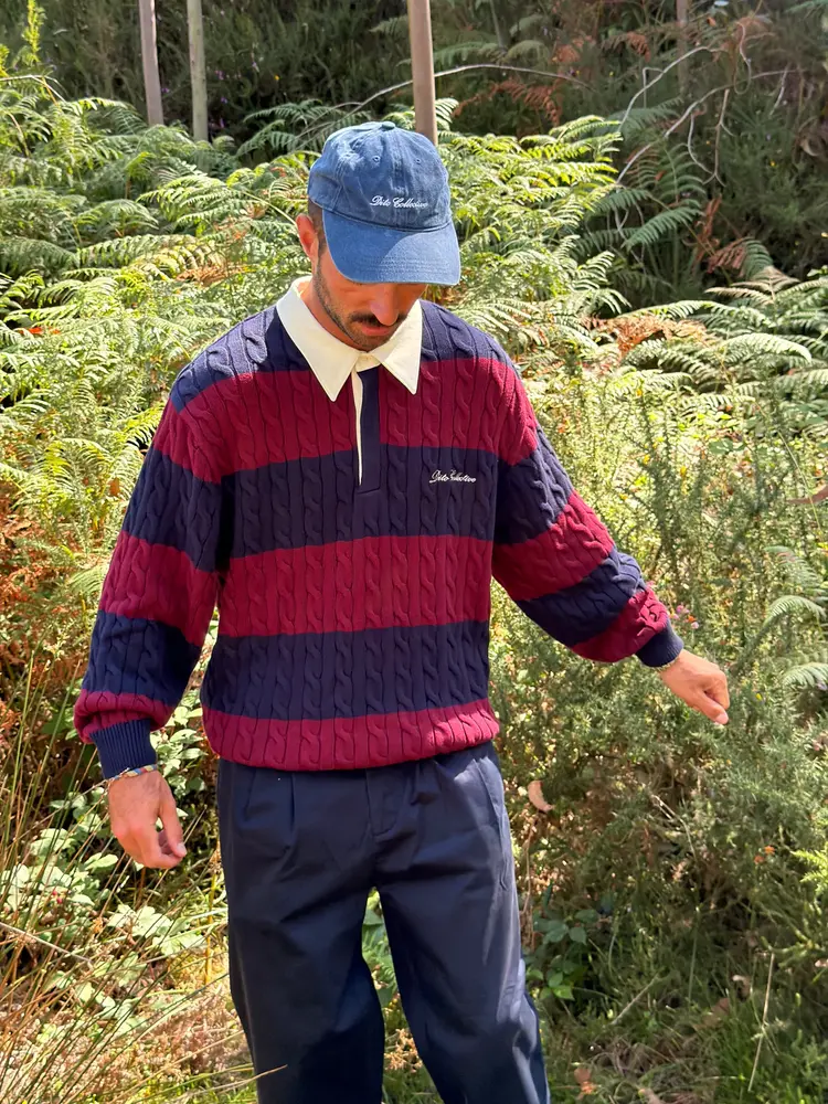 Dito Collective Rugby Cable Polo Knit 'Burgundy / Navy'