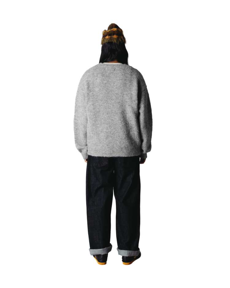 Woodbird Kurt Mohairy Crewneck 'Dark Grey Melange'
