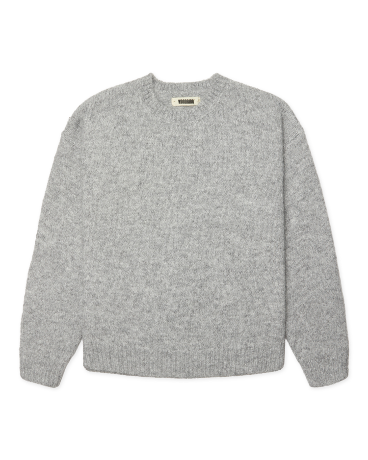 Woodbird Kurt Mohairy Crewneck 'Dark Grey Melange'