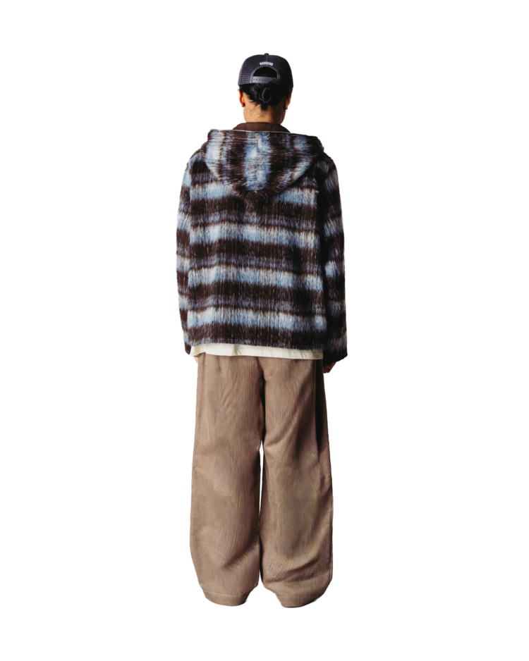 Woodbird Sheng Zip Hoodie Jacket 'Dark Brown / Light Blue'