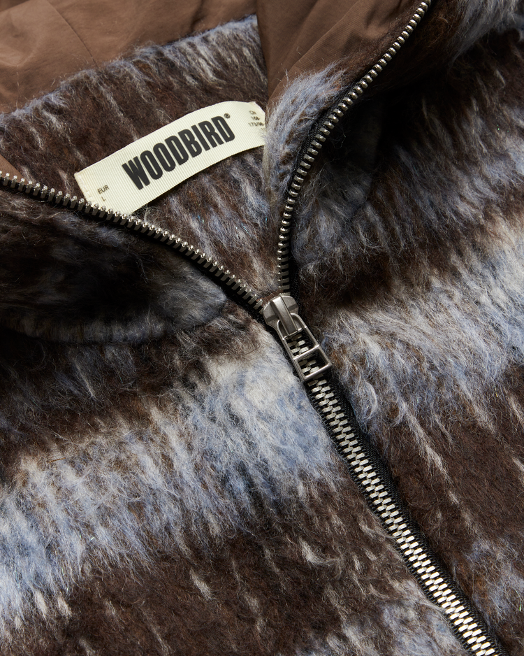 Woodbird Sheng Zip Hoodie Jacket 'Dark Brown / Light Blue'