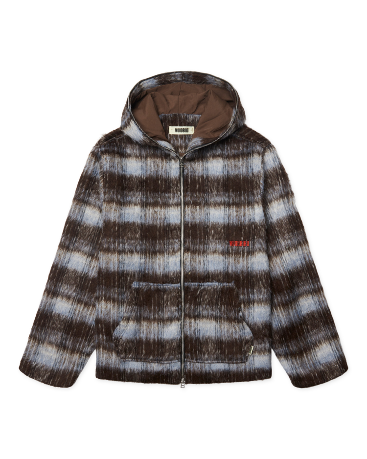 Woodbird Sheng Zip Hoodie Jacket 'Dark Brown / Light Blue'