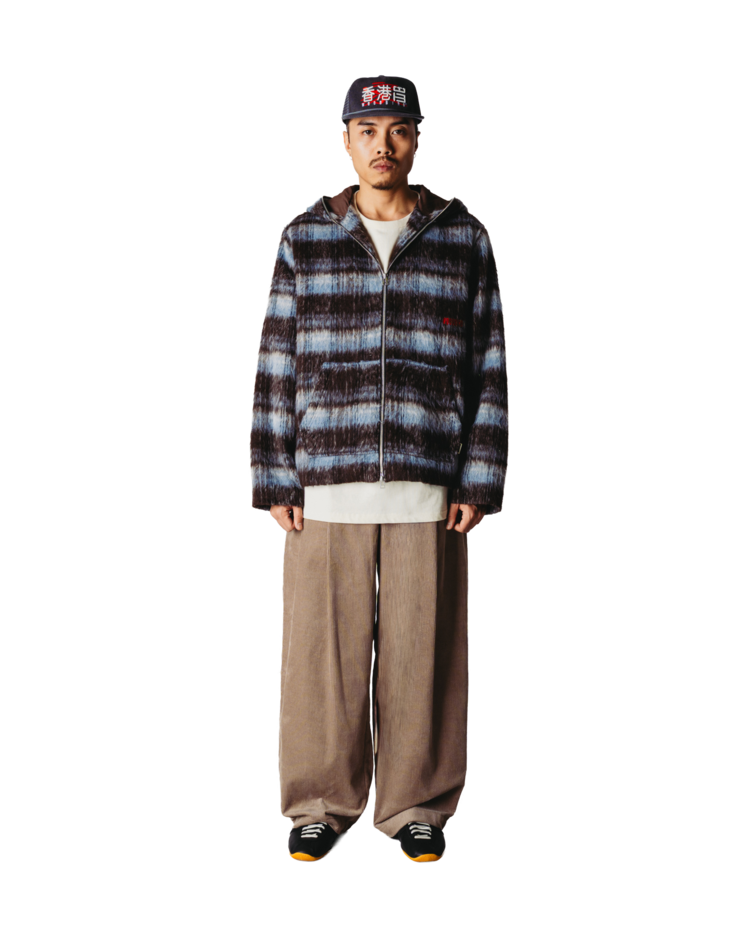 Woodbird Sheng Zip Hoodie Jacket 'Dark Brown / Light Blue'
