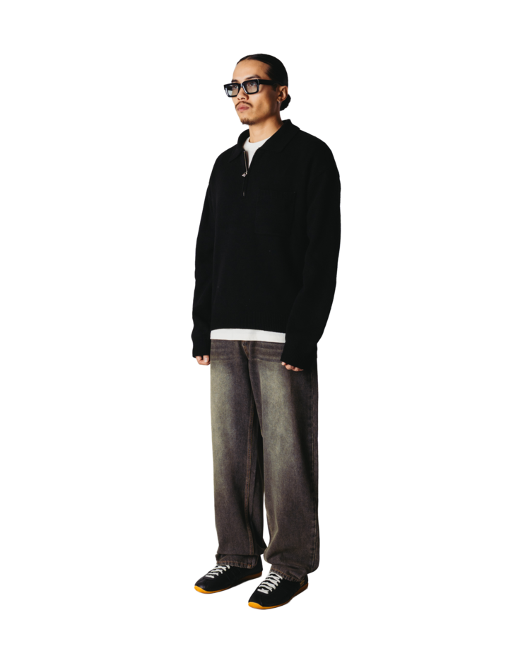 Woodbird Kang 1/2 Zip Polo 'Black'