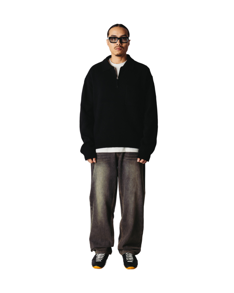 Woodbird Kang 1/2 Zip Polo 'Black'