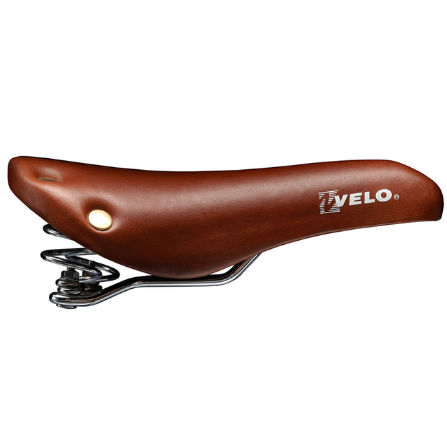 VELO VELO Bicycle Saddle w/spring brown leather+rivet