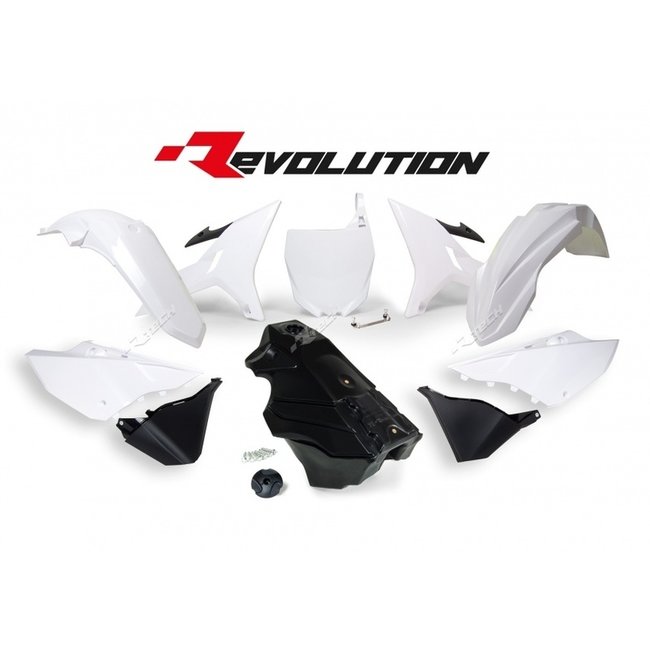 RACETECH RACETECH Revolution Plastic Kit + Gas Tank Black/White Yamaha YZ125/250