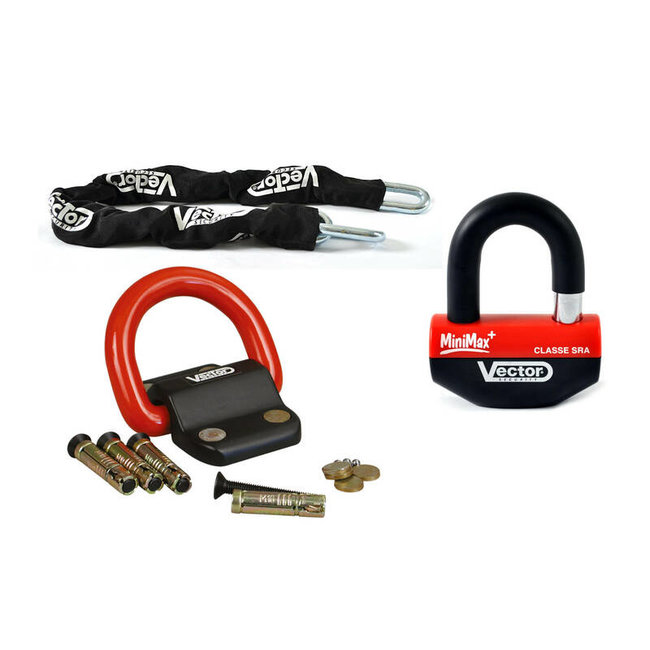 VECTOR VECTOR Anti-Theft Kit - Security Chain 1.30m + MiniMax+ Padlock/Disc Lock + Ground Anchor Compac Blok