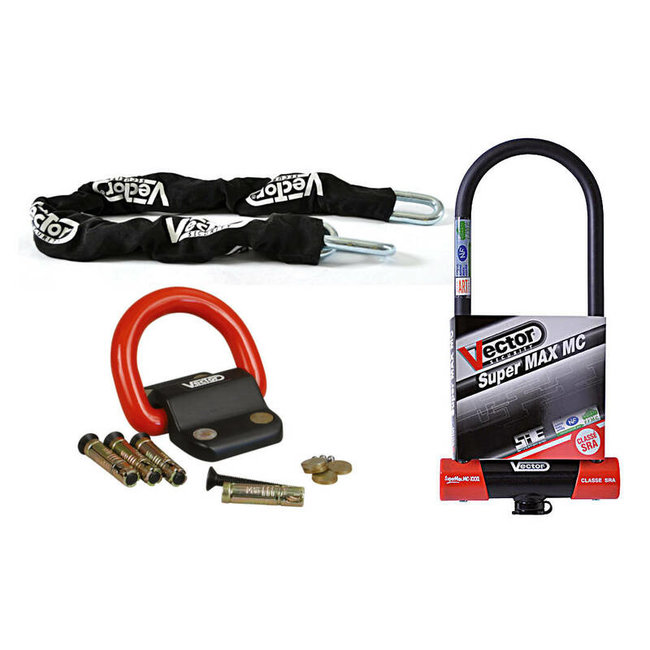 VECTOR VECTOR Anti-Theft Kit - Security Chain 1.30m + MC Super MAX XXXL U-lock + Ground Anchor Compac Blok