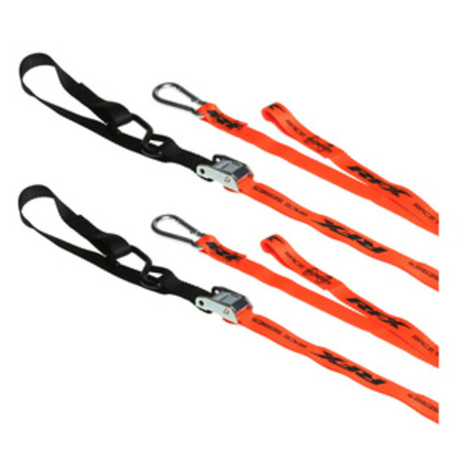 RFX RFX Race Series 1.0 Tie Downs (Orange/Black) With Extra Loop & Carabiner Clip