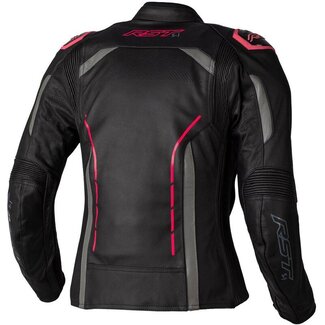 RST RST S1 CE Leren motorjas dames - Zwart/Neon roze - Maat M