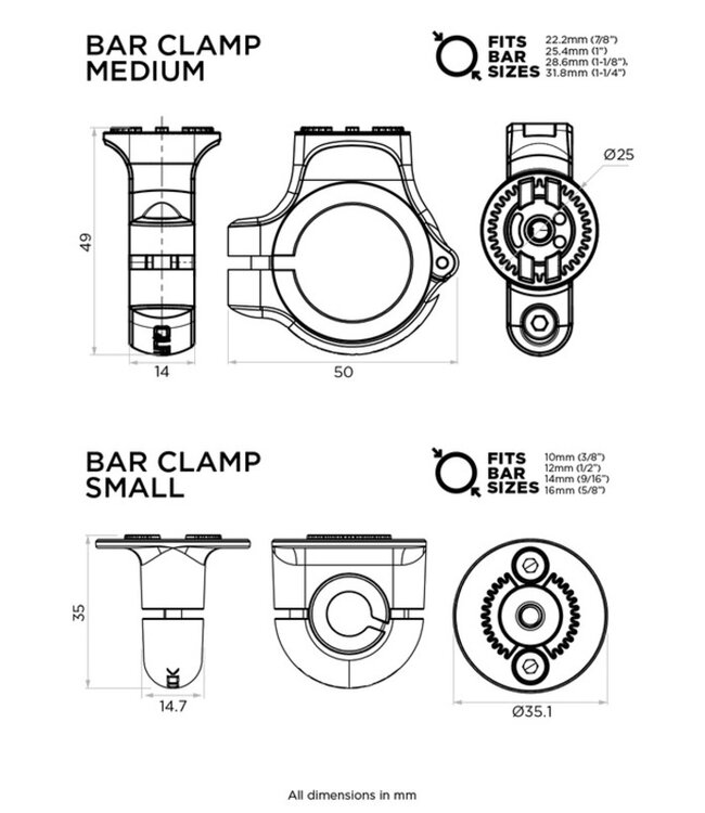 QUAD LOCK QUAD LOCK 360 Bar Clamp Base V2 - Small