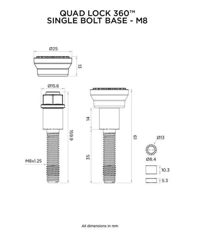 QUAD LOCK QUAD LOCK 360 Base Single Bolt - M8