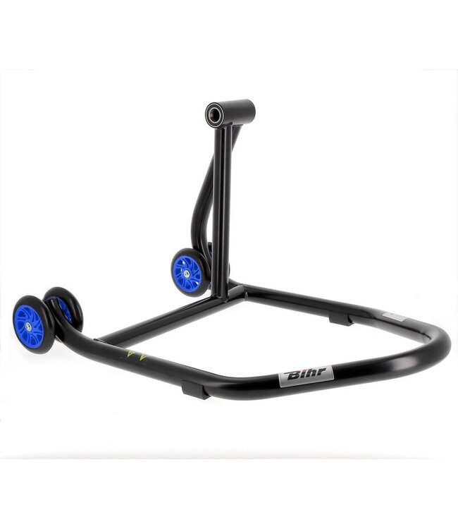 BIHR BIHR Home Track Right Single Arm Paddock Stand Matt Black Blue Wheels