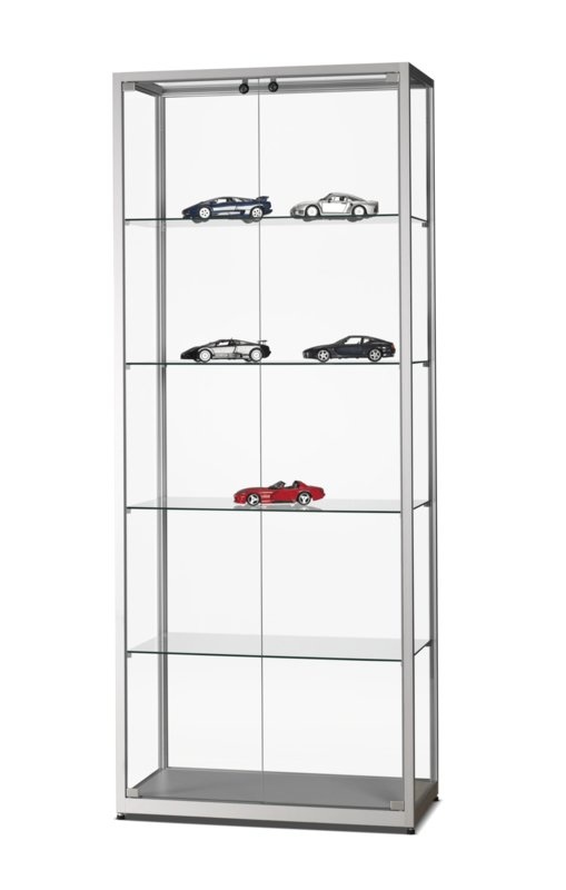 Glass display cabinet WMS 800 silver with doors on the frontside