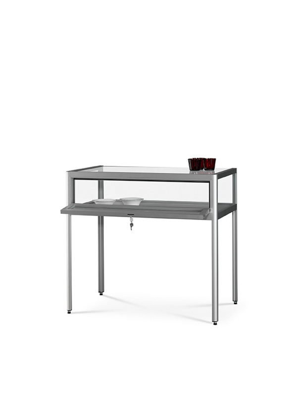 Dustproof table showcase V8 1000 silver with legs