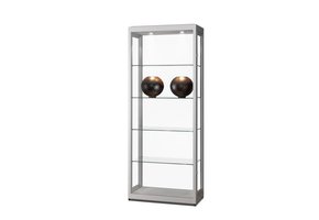 Ausstellungsvitrine V8 800 silber mit LED Deckenspots - Staubdicht