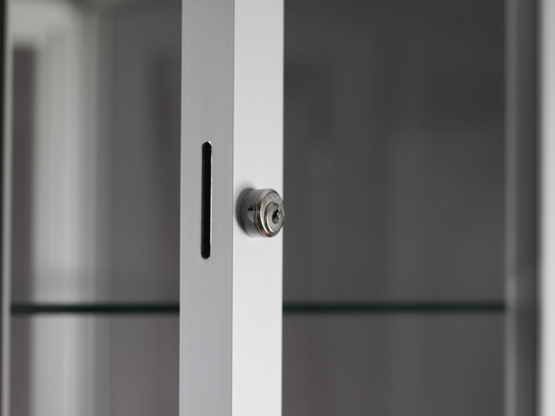 Ausstellungsvitrine V8 800 silber mit LED Deckenspots - Staubdicht