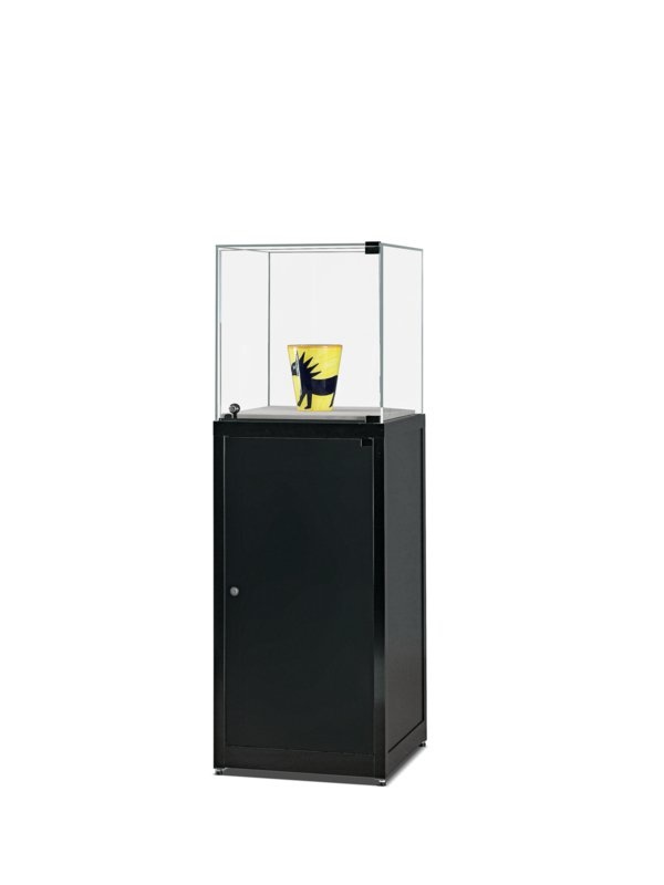 Pedestal showcase SV1 500 black with hinged door and storage