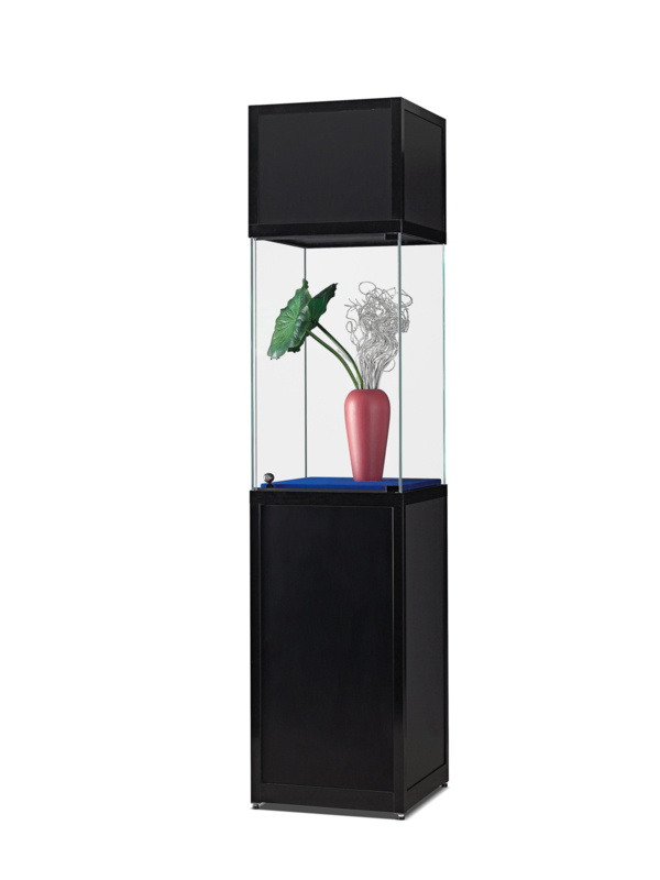 Sockelvitrine SV-1 schwarz mit Glasdrehtür, gross Vitrineteil und Blende