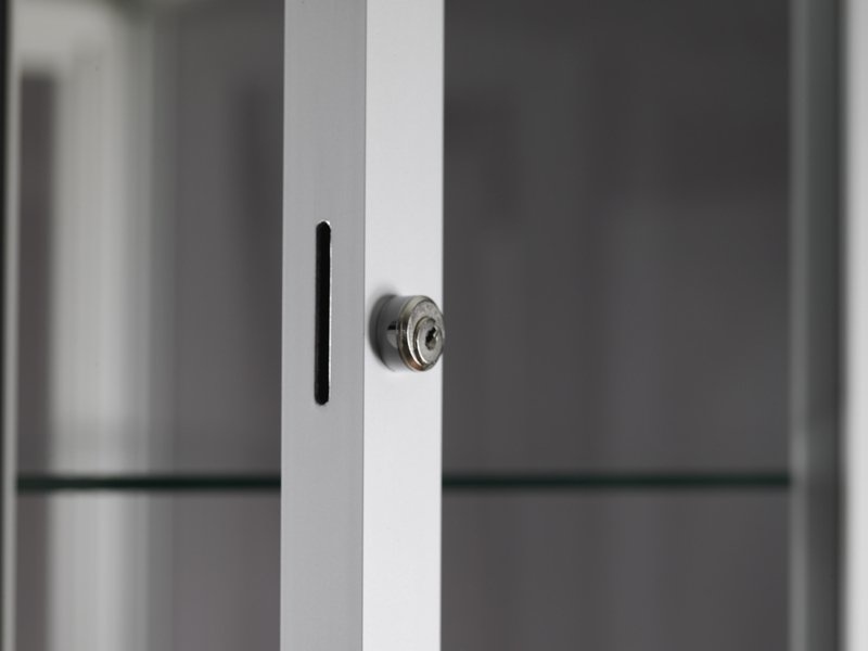 Ausstellungsvitrine V8 500 silber mit LED Deckenspot - Staubdicht