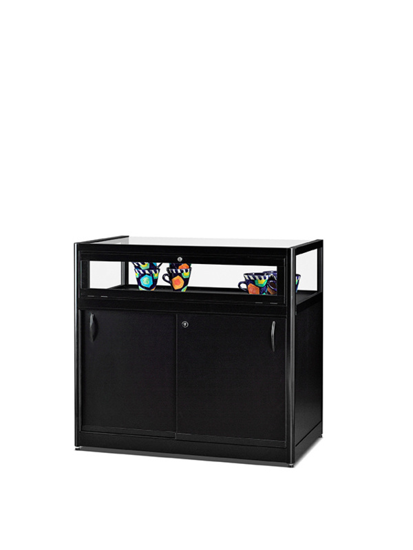 Dustproof table showcase V8 1000 black with storage