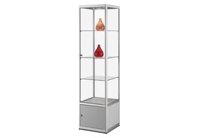 Vitrine MPC 500 silber mit LED Deckenspots und Unterschrank