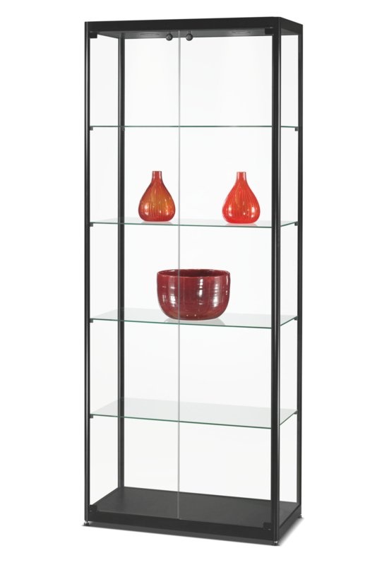 Vitrine MPC 800 schwarz LED mit Drehtüren im Front