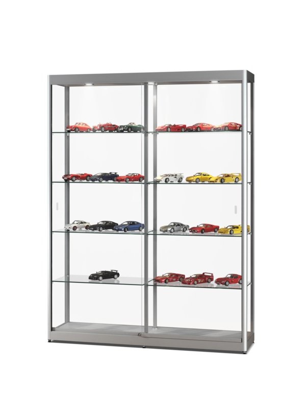 Glass display cabinet GPC 1500 silver with LED top lights