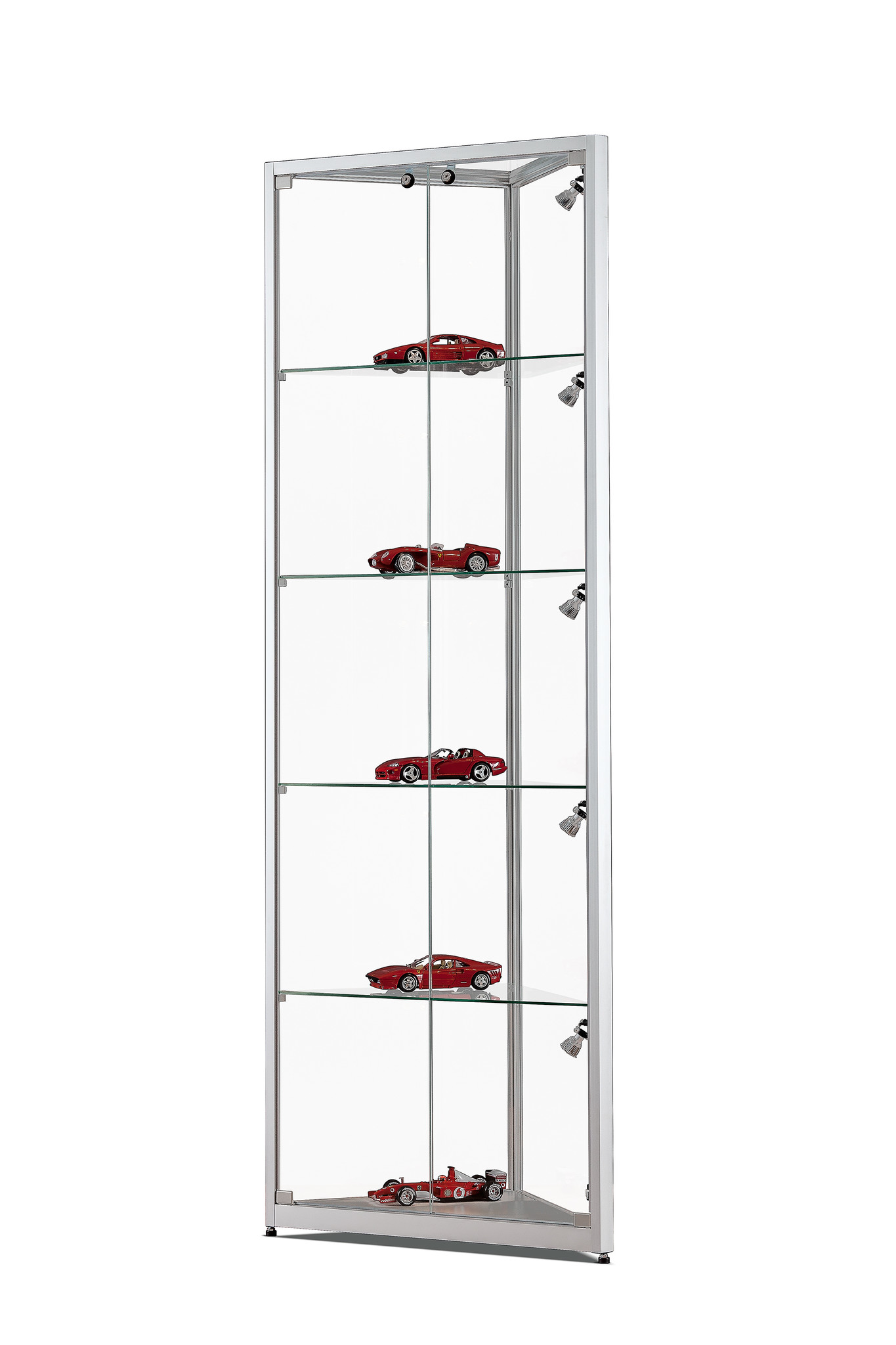 Silver corner display case 50cm with LED side spots SDB Showcase