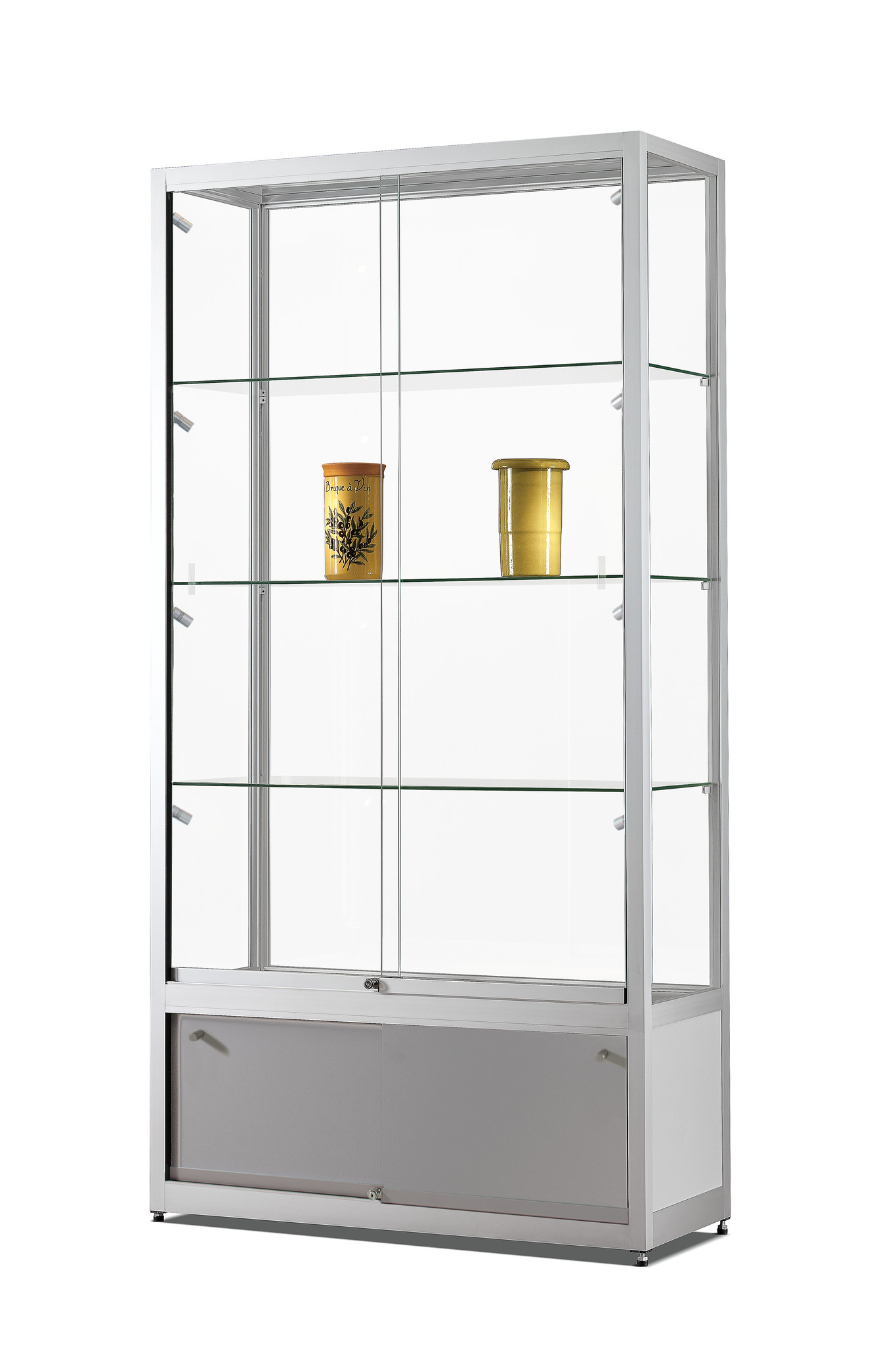 Glass display cabinet 311 1000 silver with storage and LED side lights